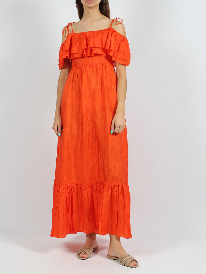 Ruffled silk long dress