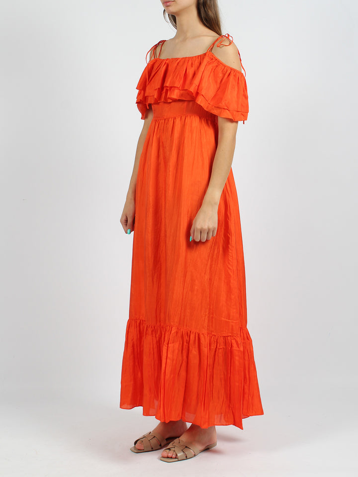 Ruffled silk long dress