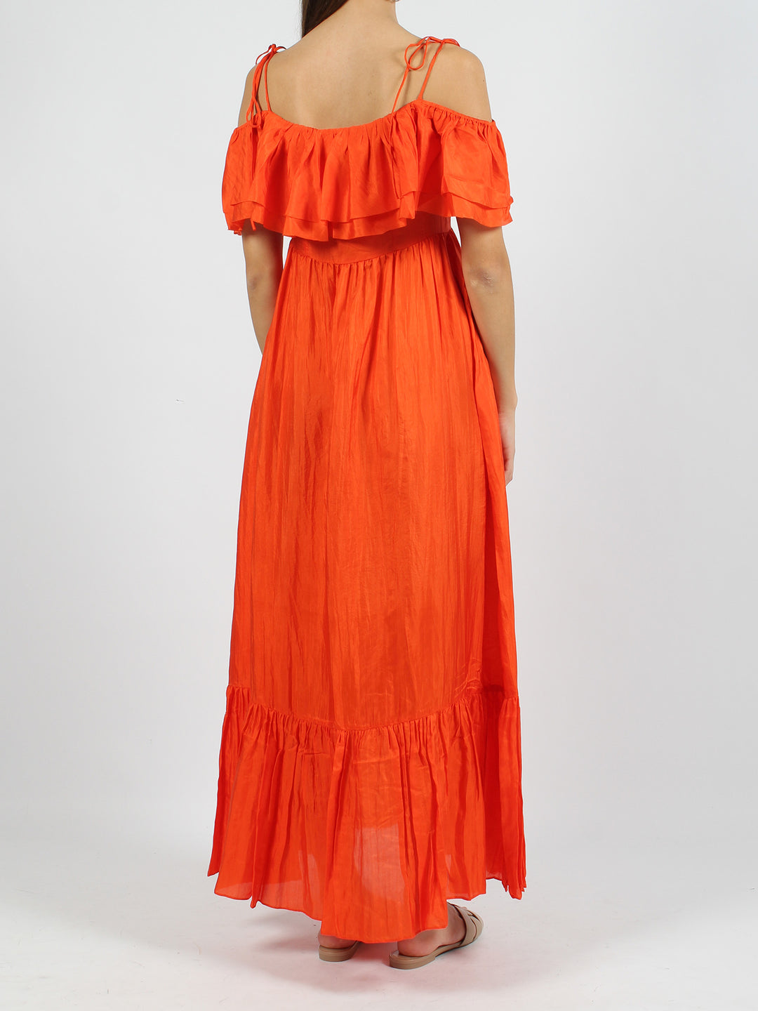 Ruffled silk long dress