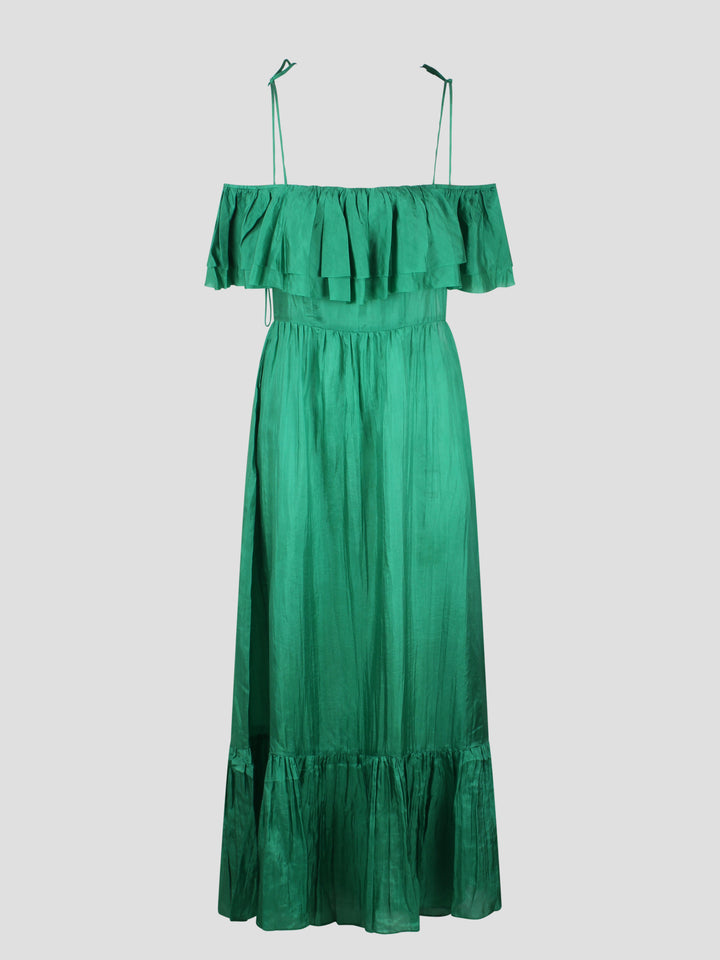 Ruffled silk long dress