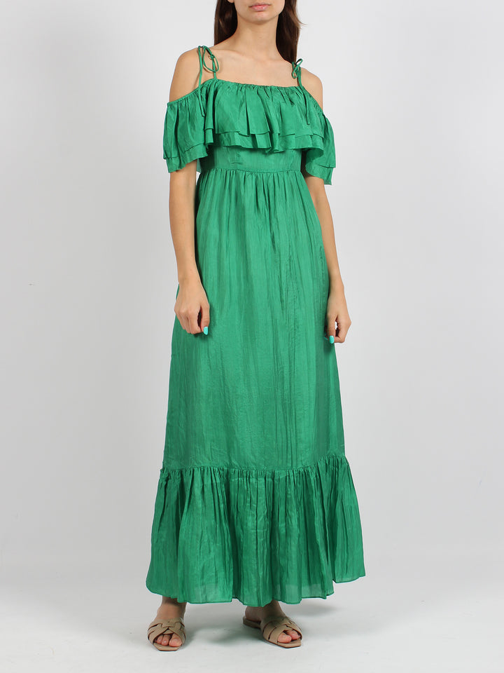 Ruffled silk long dress