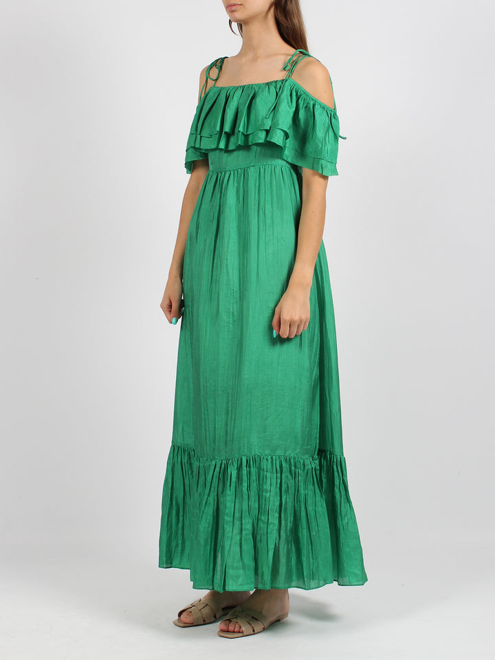 Ruffled silk long dress