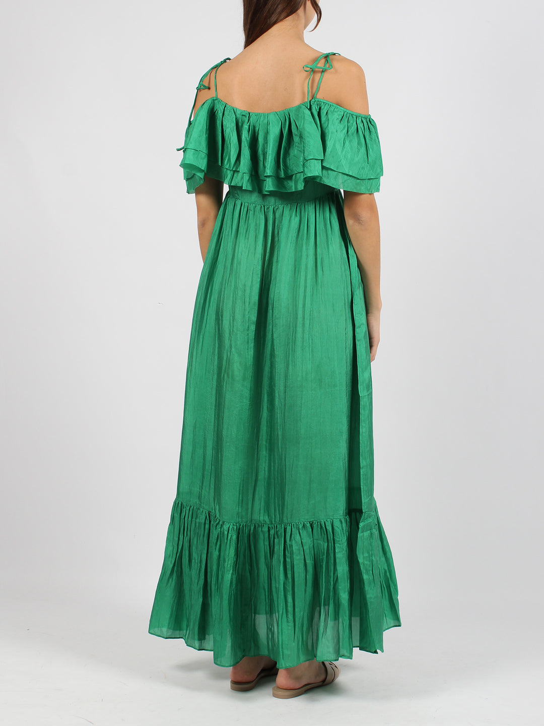 Ruffled silk long dress