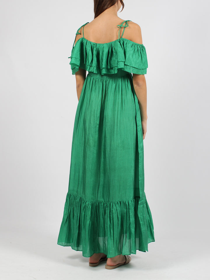 Ruffled silk long dress