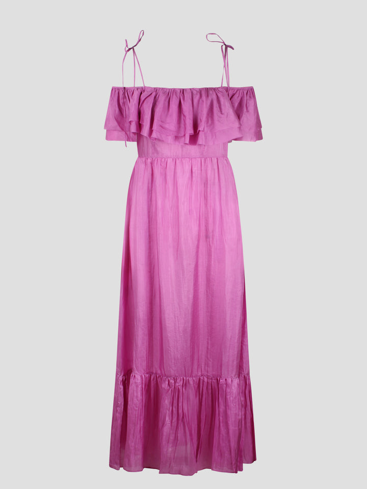 Ruffled silk long dress