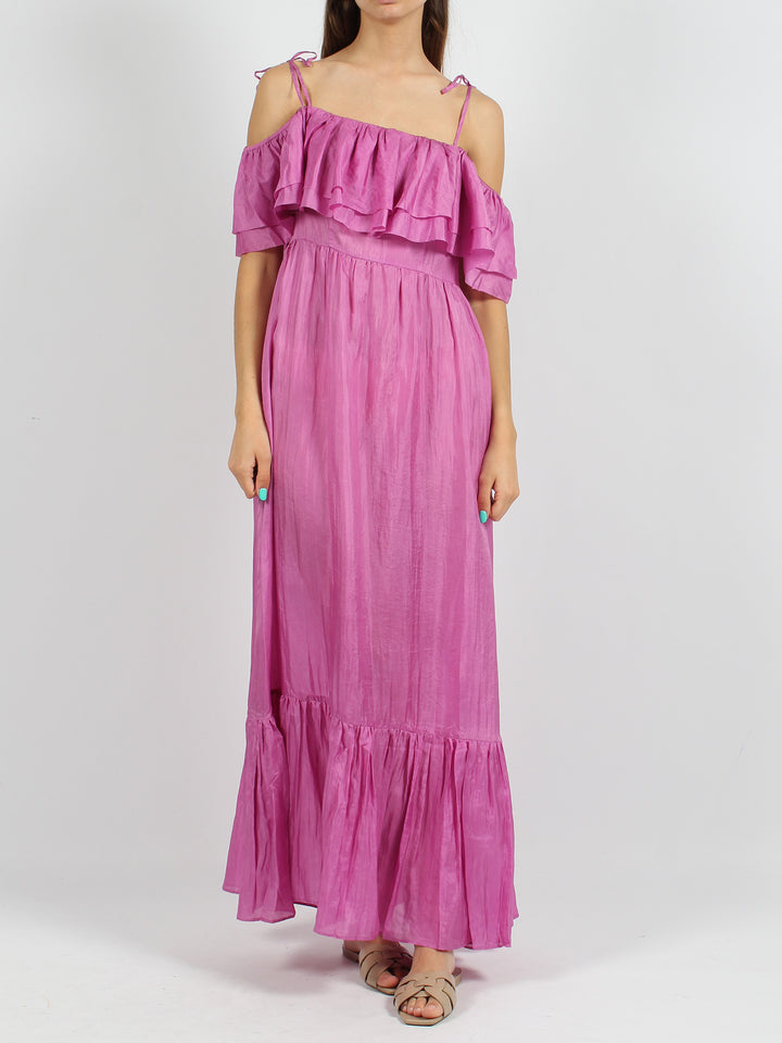 Ruffled silk long dress