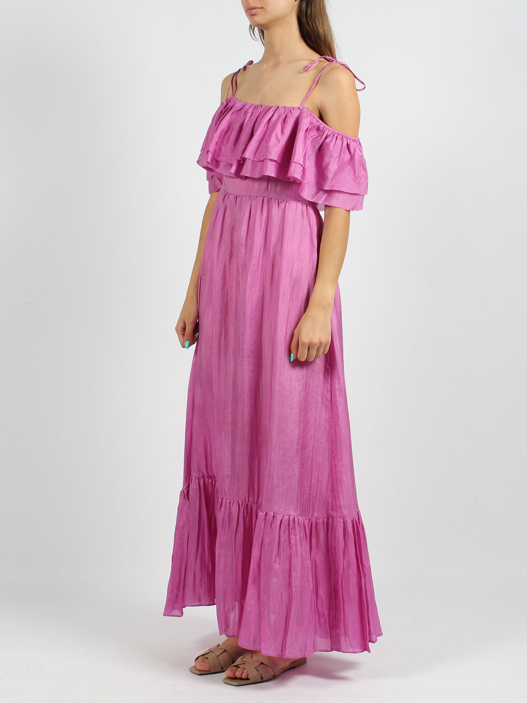 Ruffled silk long dress