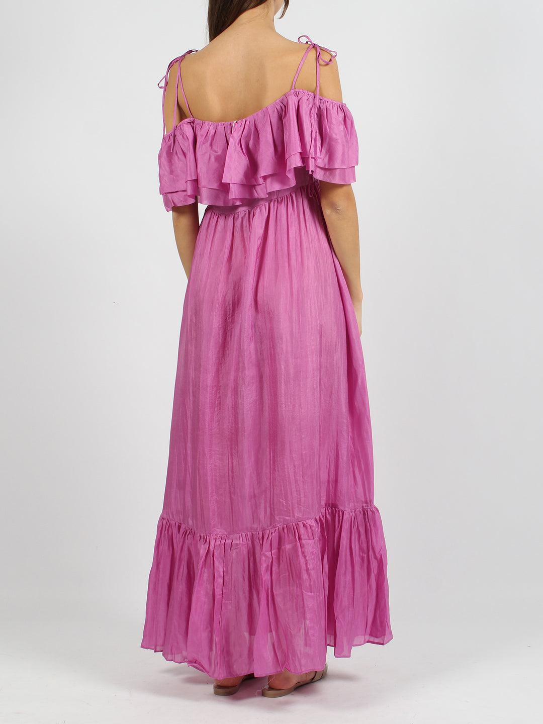 Ruffled silk long dress