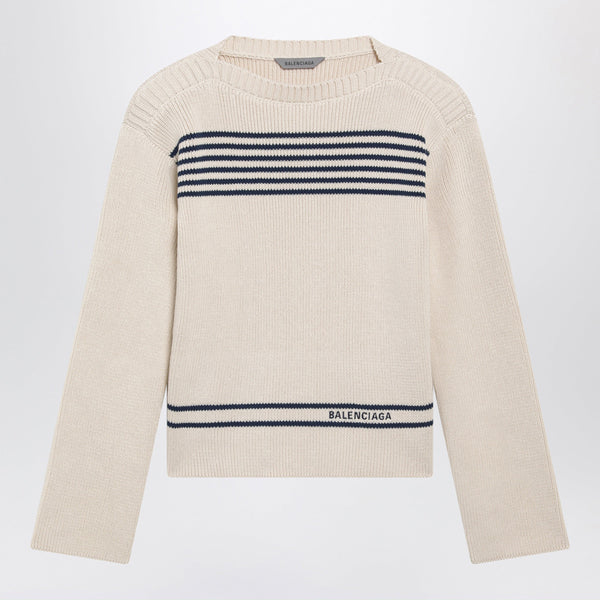 Boat-Neck Ribbed Cotton Sweater In Navy/White
