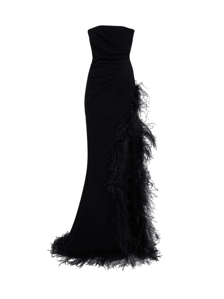 Cady gown with feathers and split