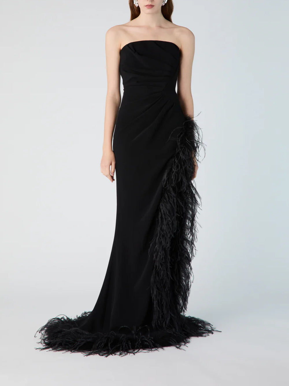 Cady gown with feathers and split