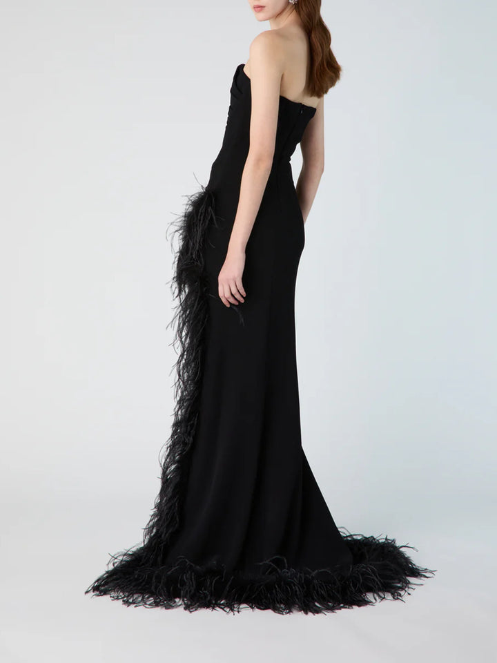 Cady gown with feathers and split