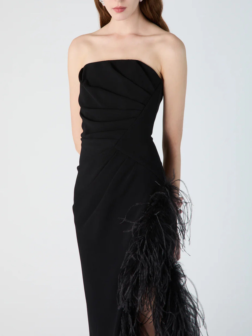 Cady gown with feathers and split