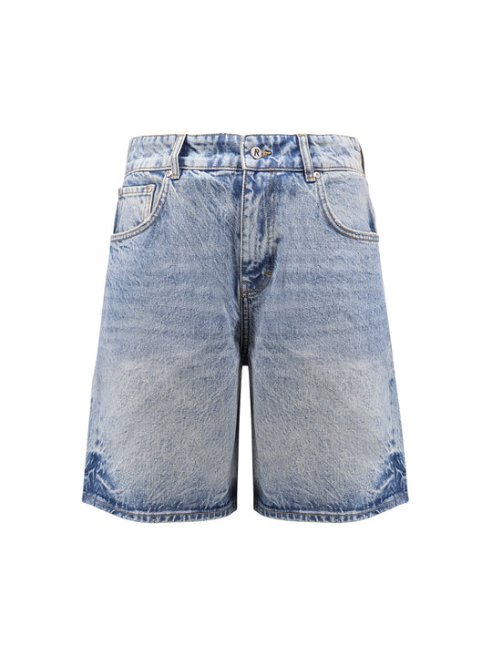 Tailored Stone-Washed Denim Bermuda Shorts