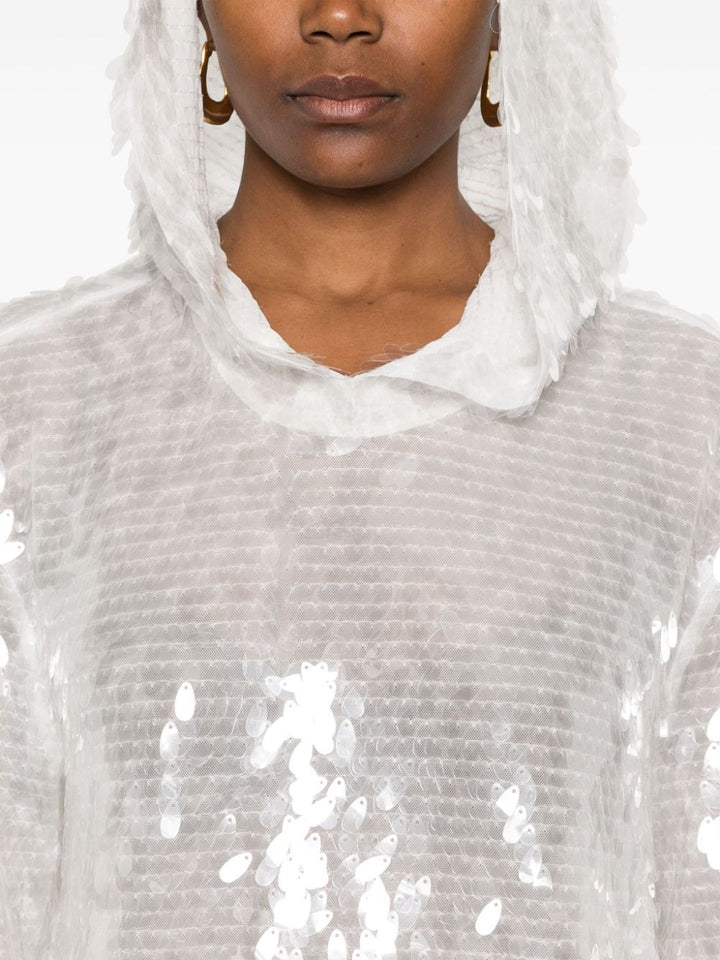 Hooded sweatshirt decorated with sequins