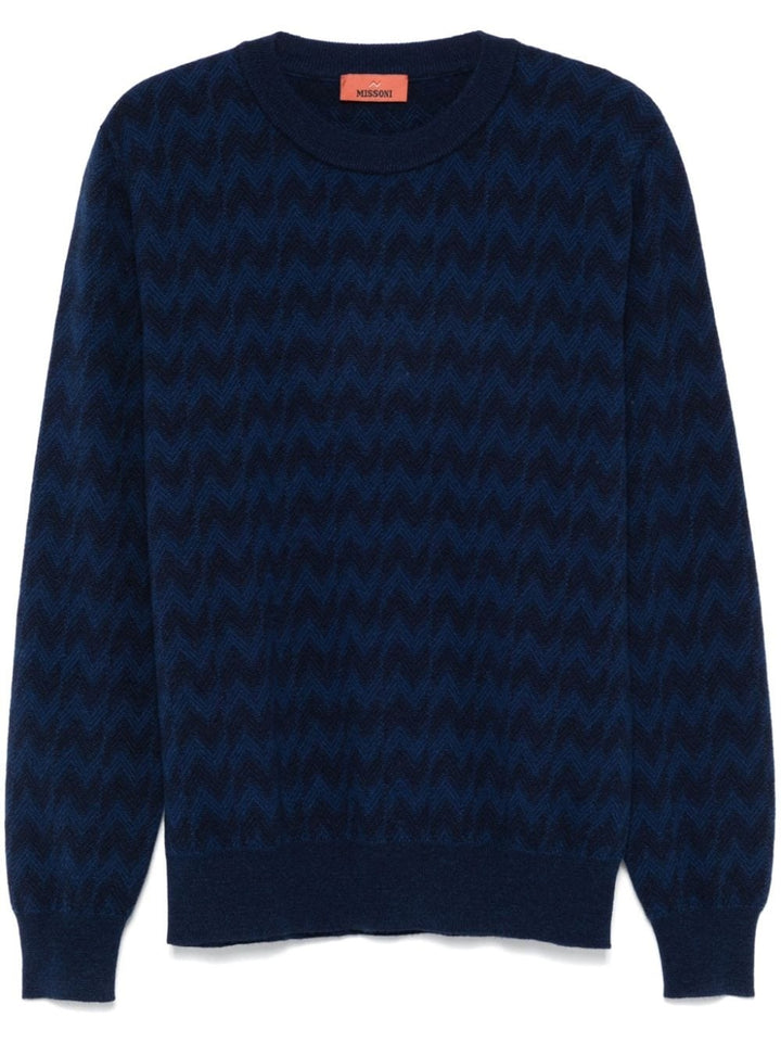 Crew-neck sweater with zigzag workmanship