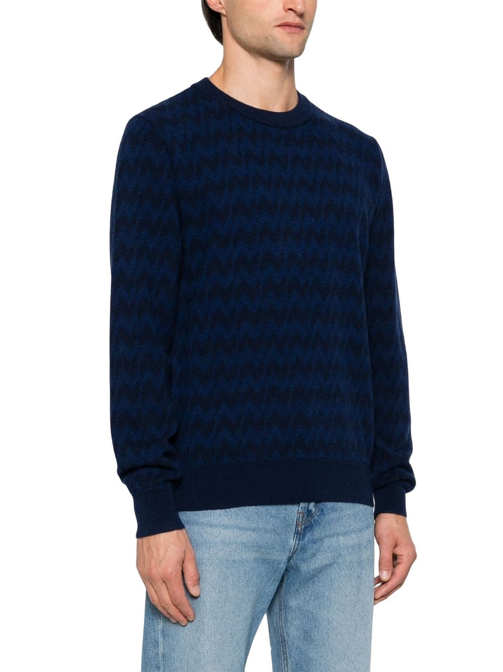 Crew-neck sweater with zigzag workmanship