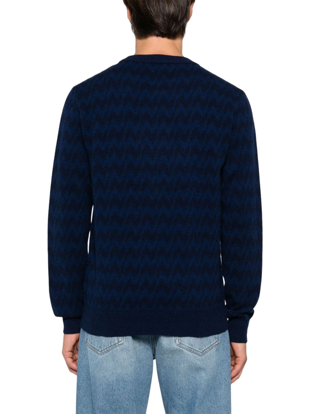 Crew-neck sweater with zigzag workmanship