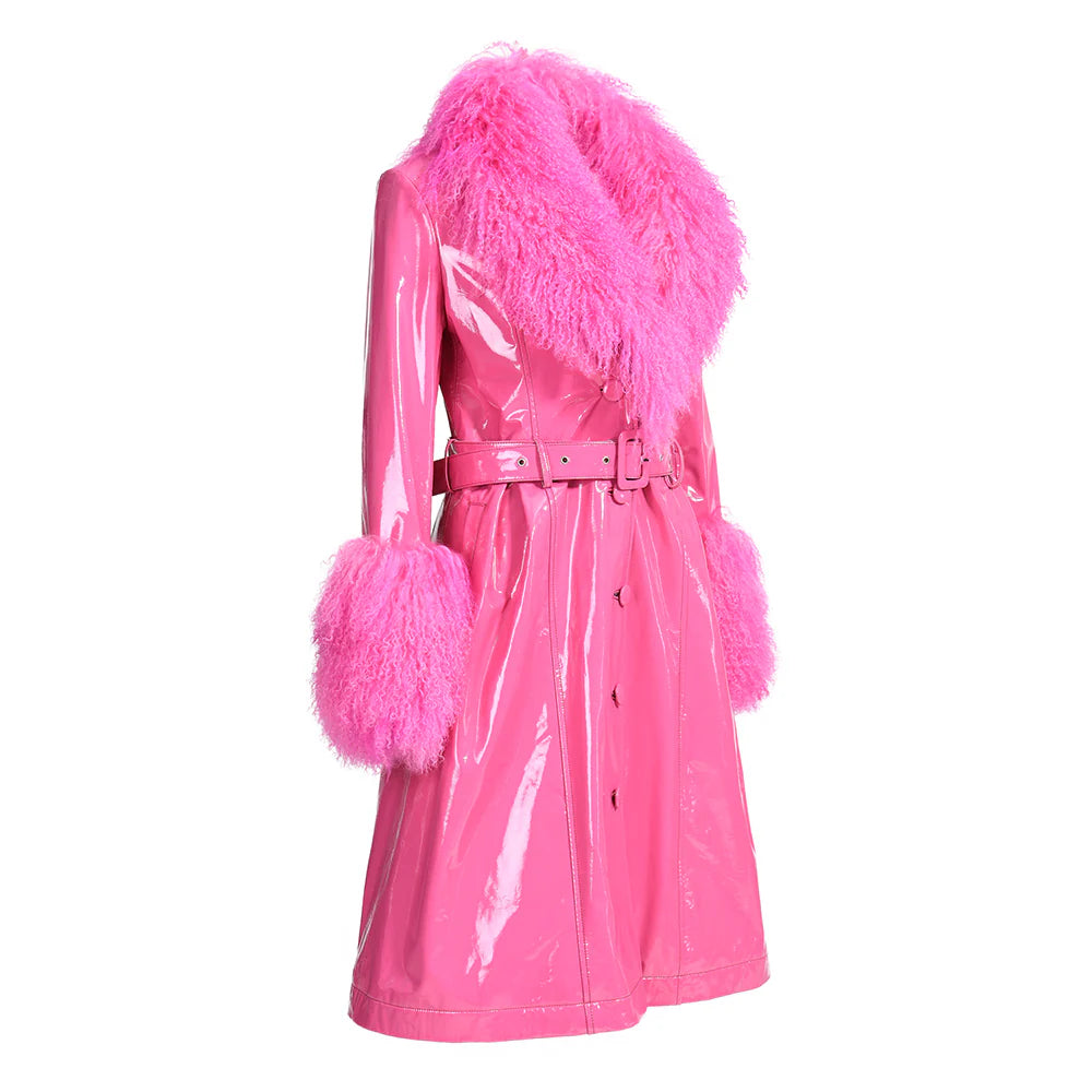 Sac Coat in Leather Fuchsia