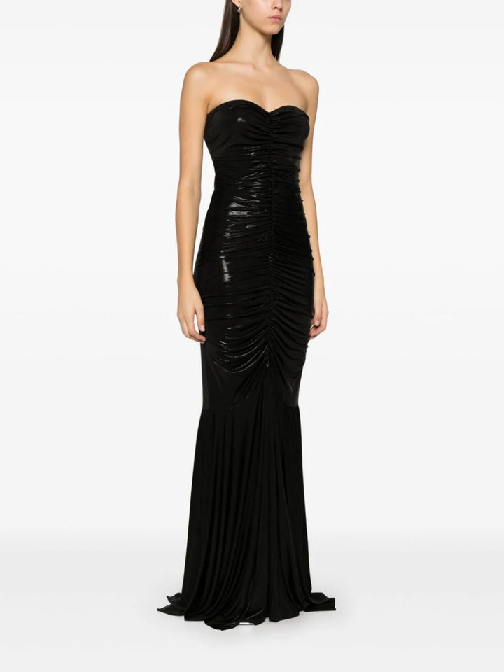 Strapless shirred front fishtail gown