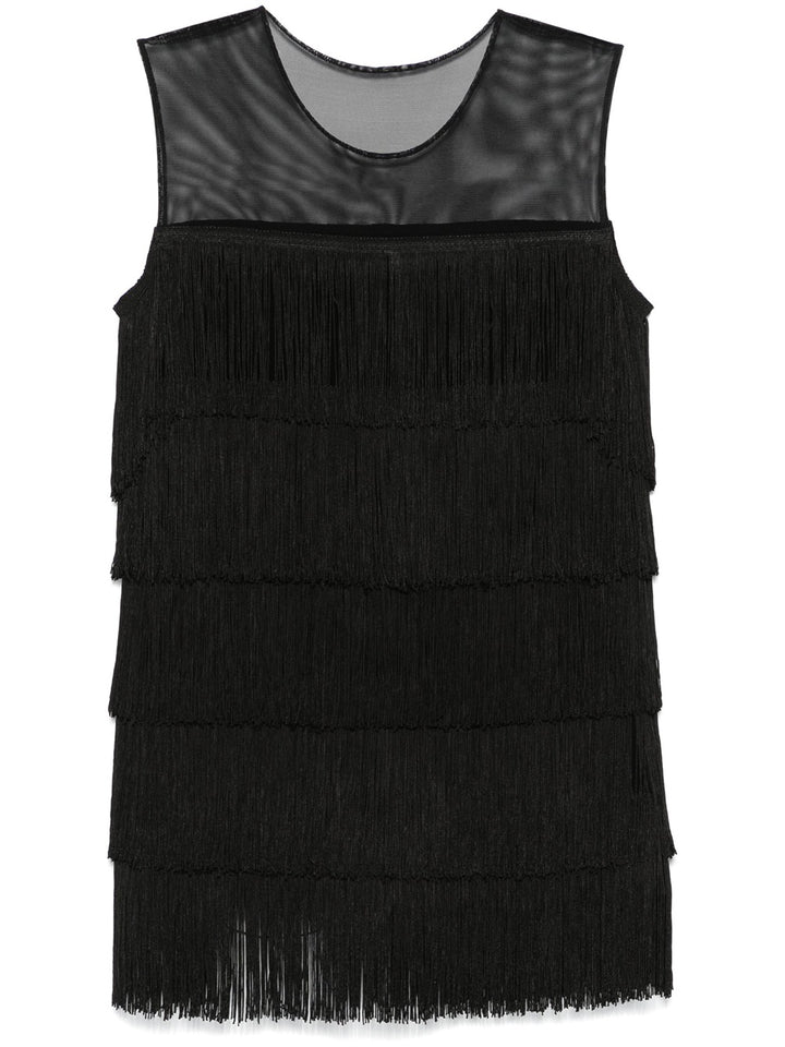 Sleeveless minidress with fringes