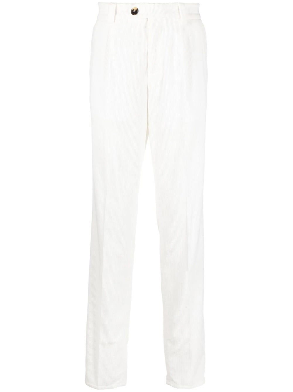 Chinos with off-center closure