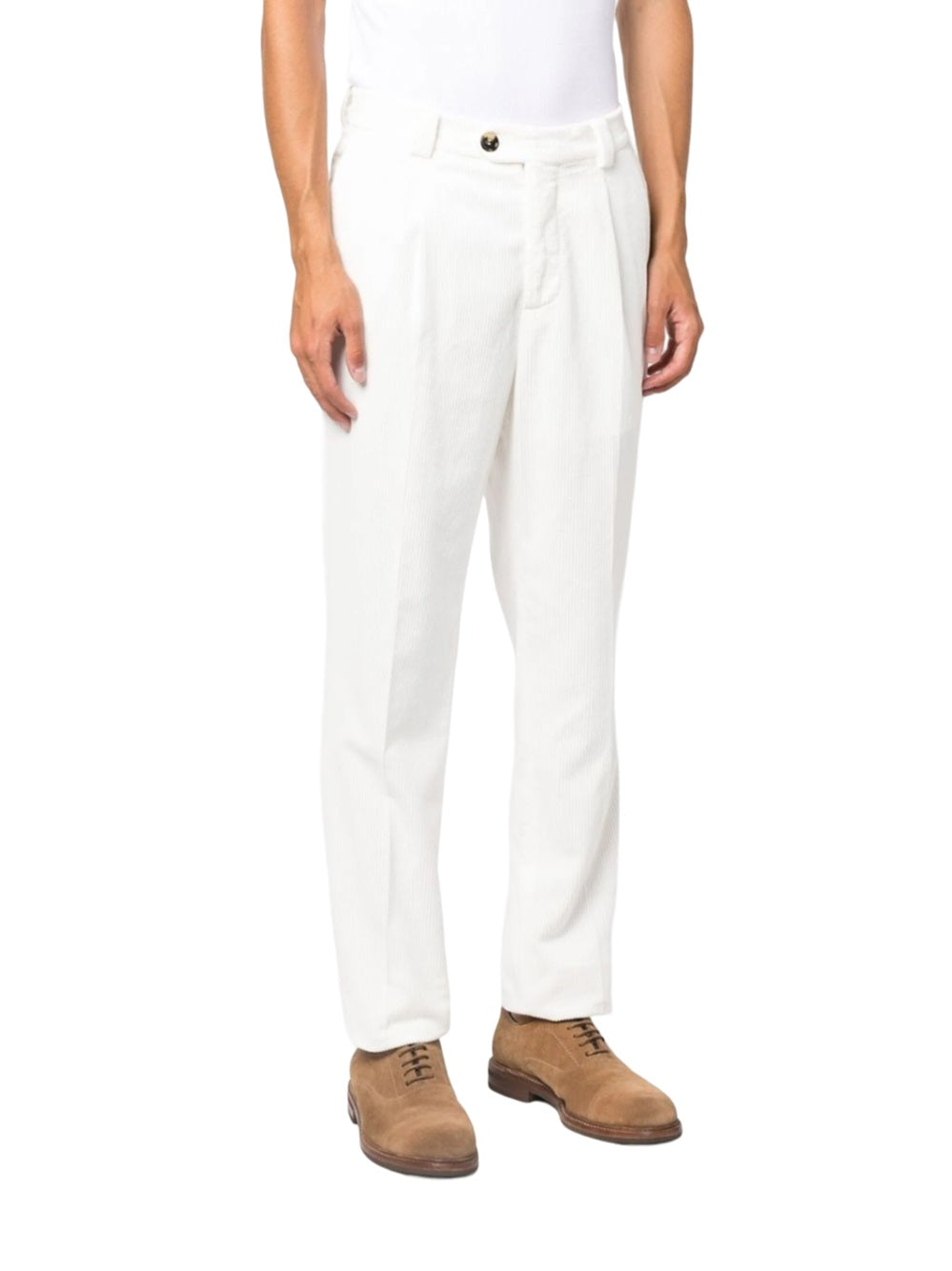 Chinos with off-center closure