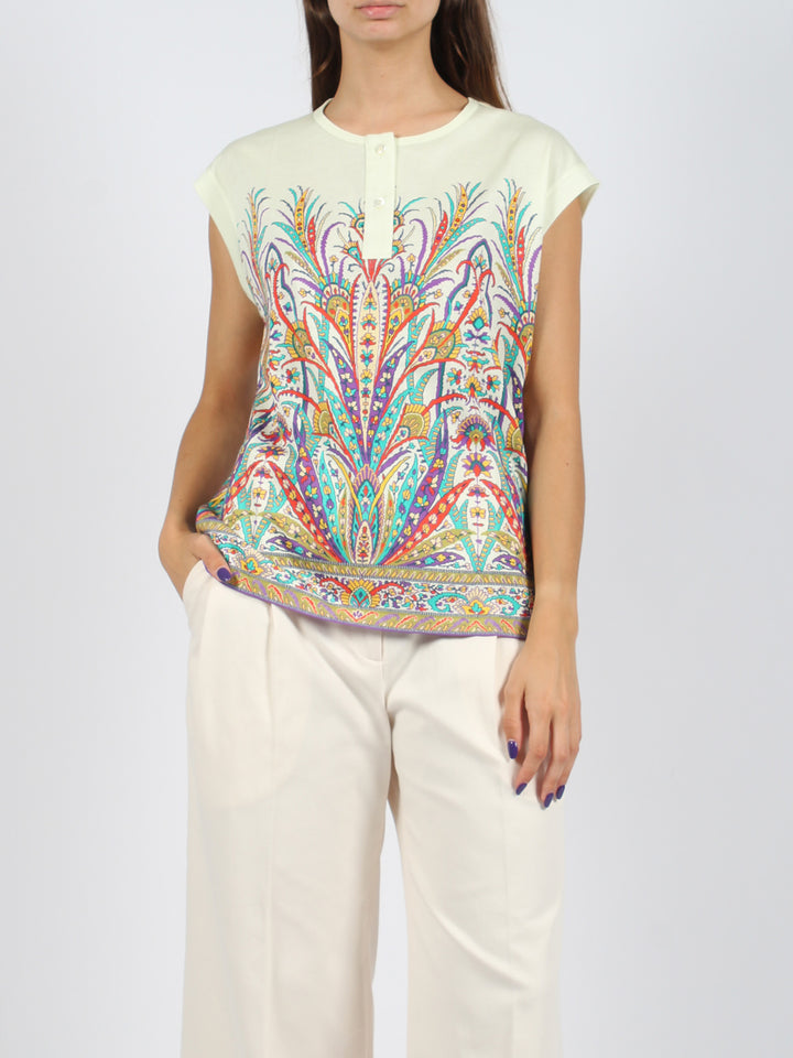 Henley-neck printed t-shirt