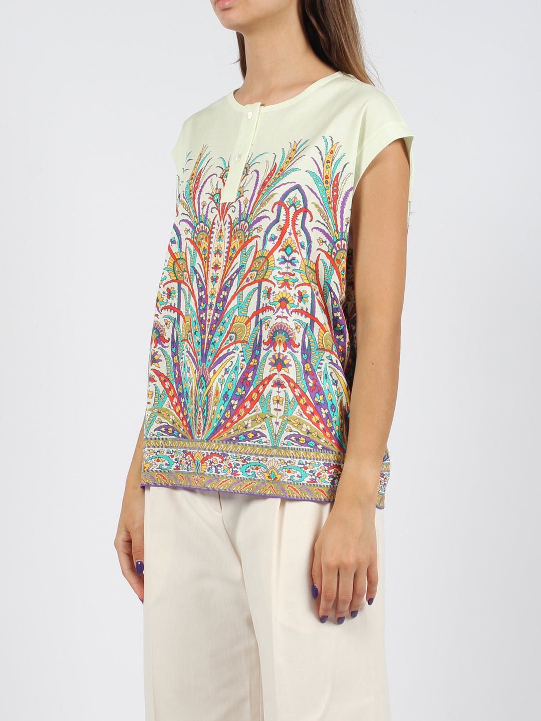 Henley-neck printed t-shirt