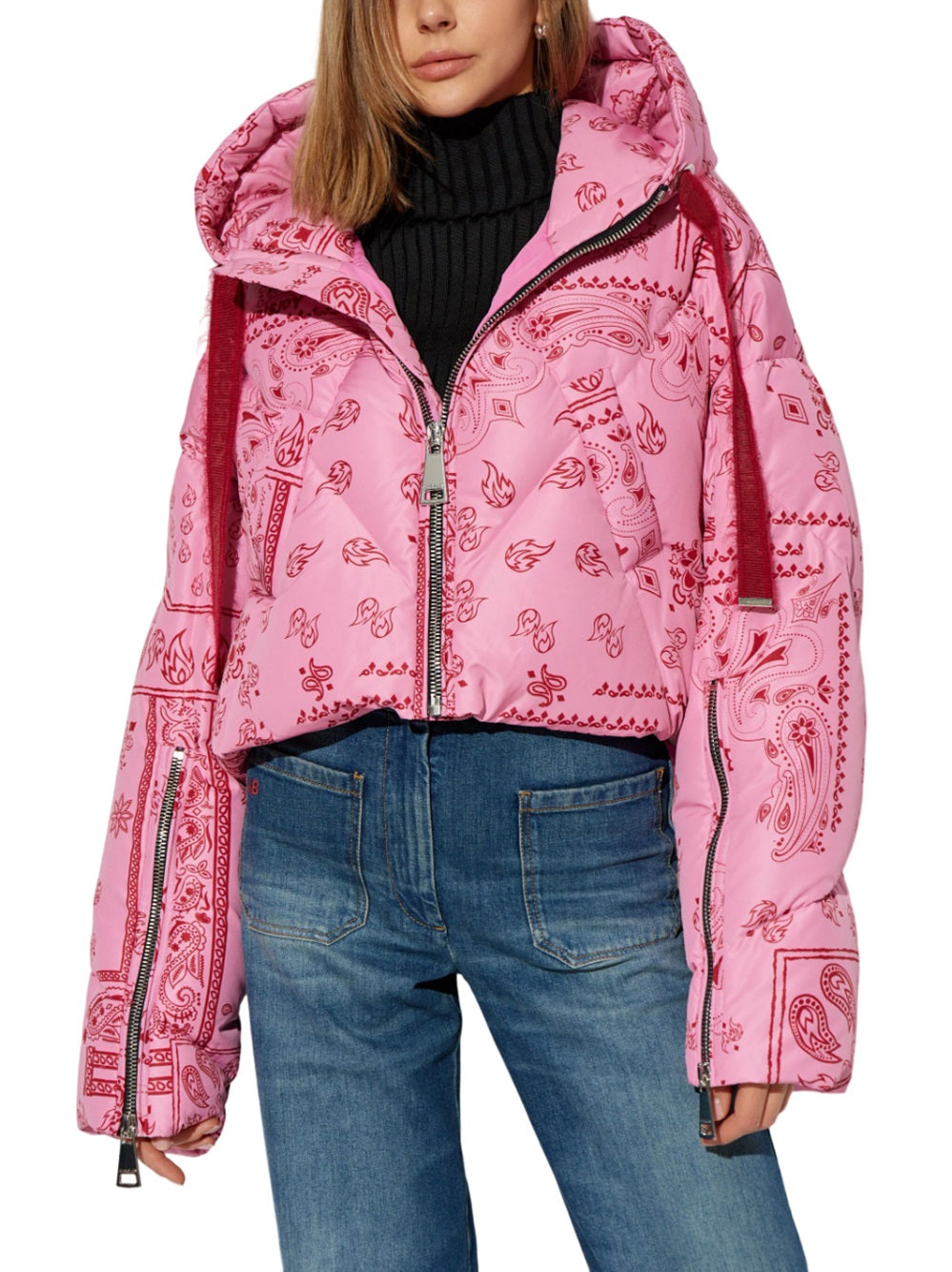 Down jacket with paisley print