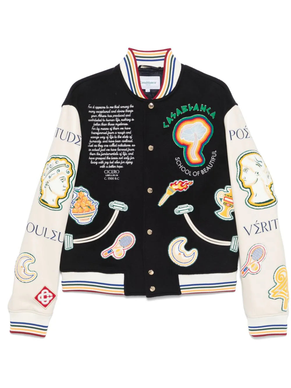 Chenille embroidered patchwork bomber jacket