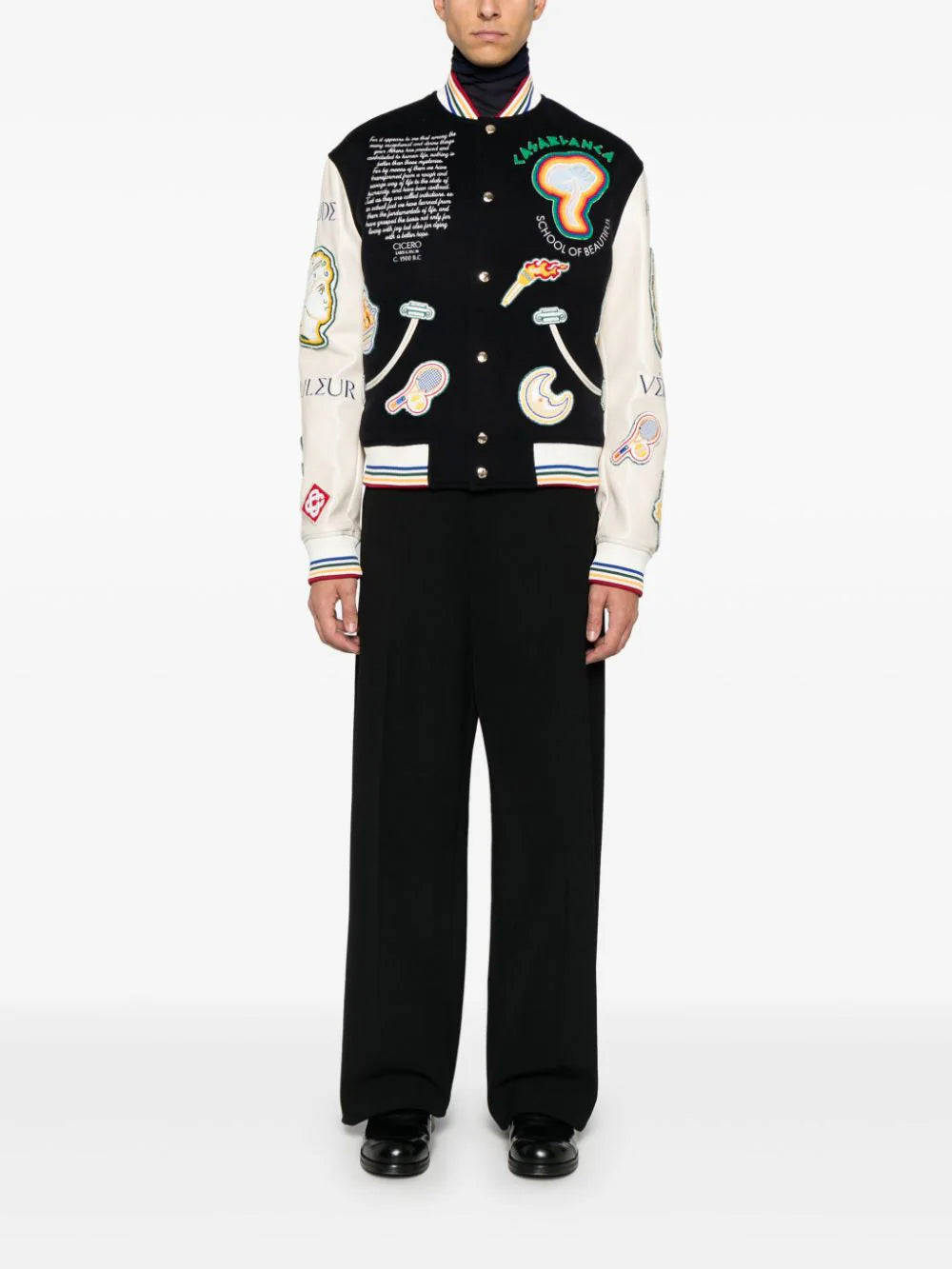 Chenille embroidered patchwork bomber jacket