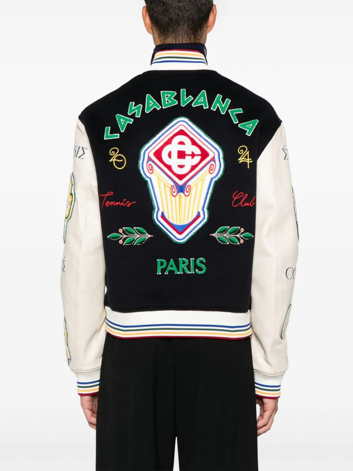 Chenille embroidered patchwork bomber jacket