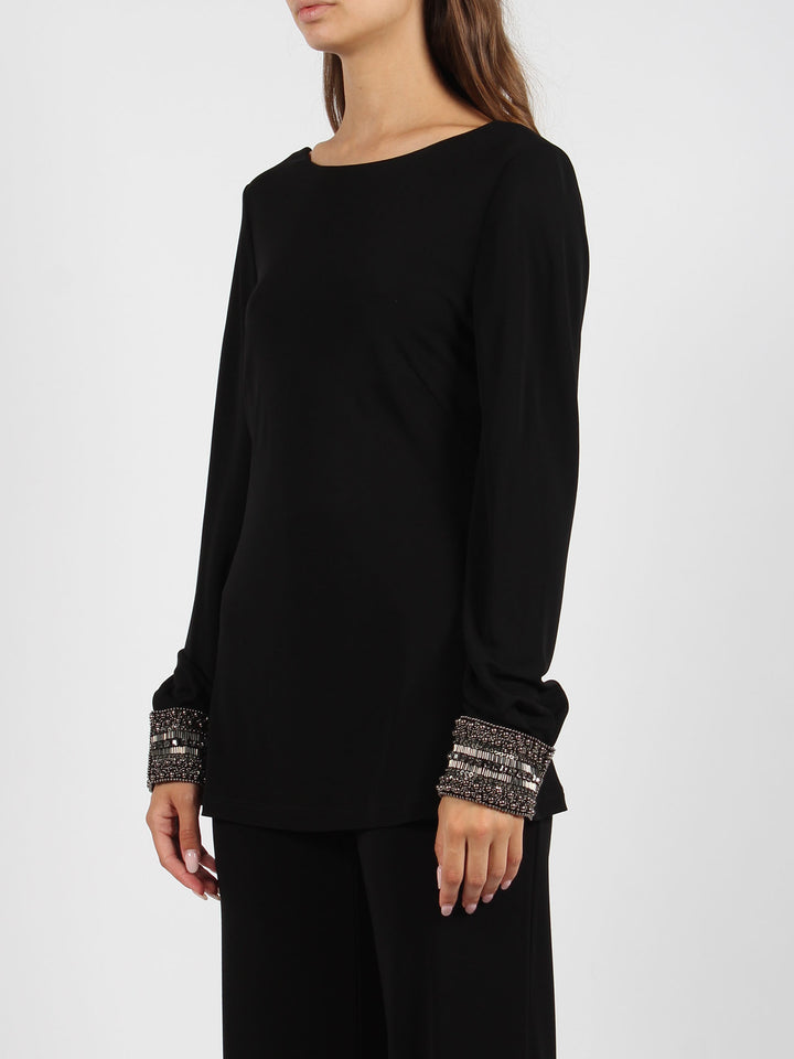 Embroidered cuffs jersey top