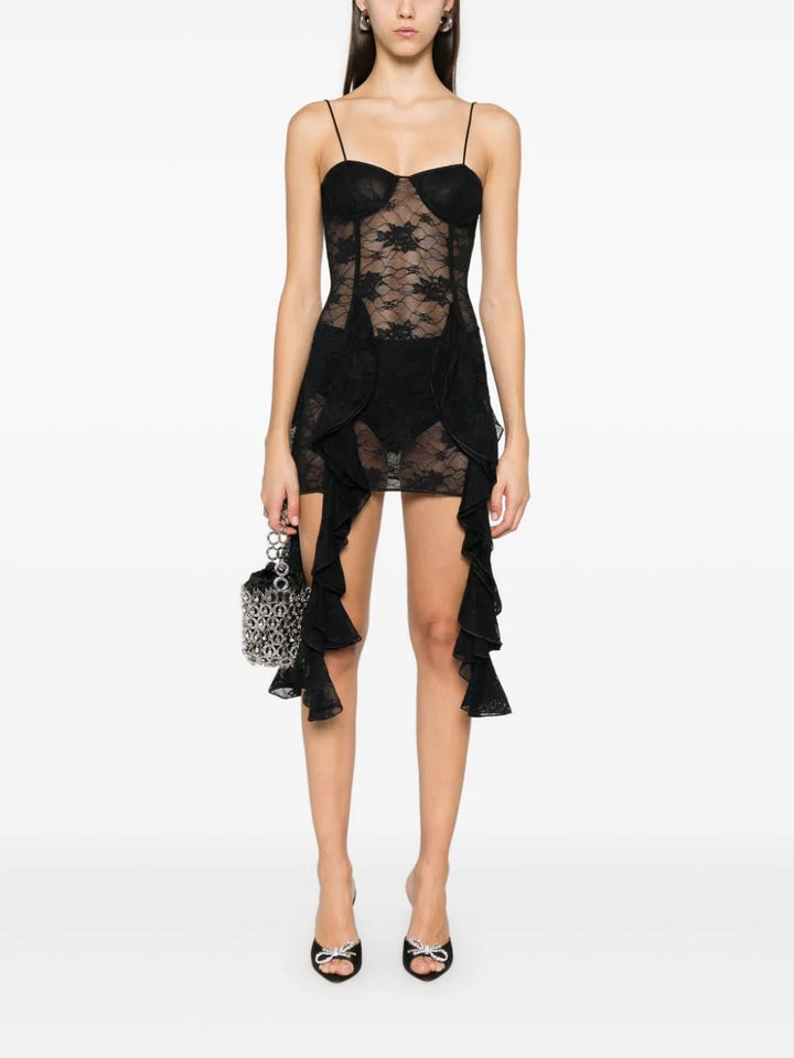 Lace volant mini dress