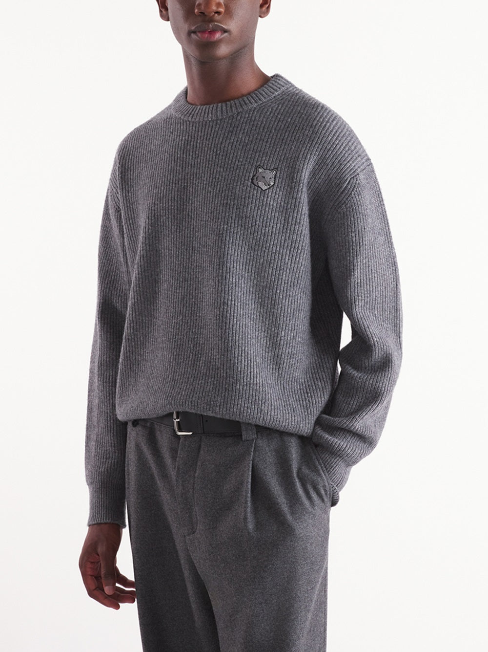 Fox-patch ribbed-knit jumper