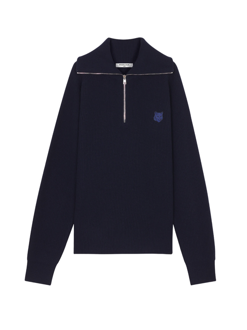 Bold fox head patch half zip ribbed jumper