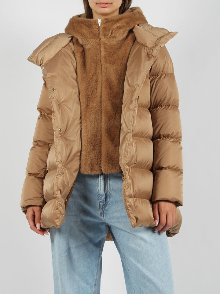 Eco fur double front down jacket