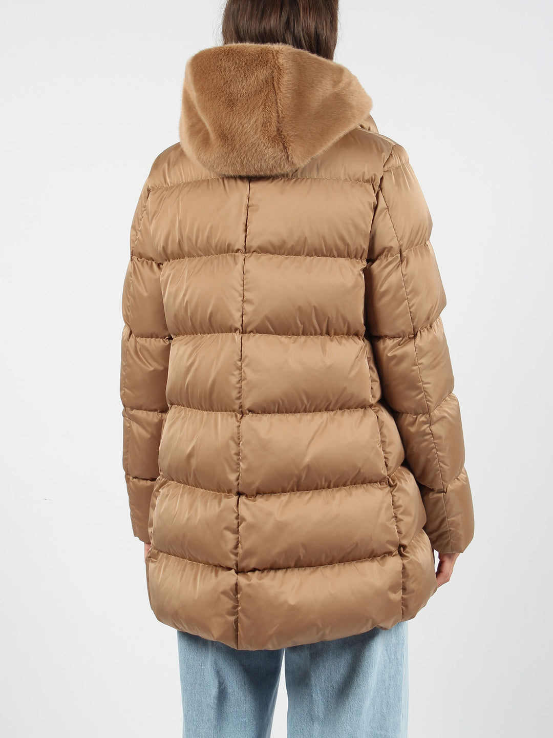 Eco fur double front down jacket