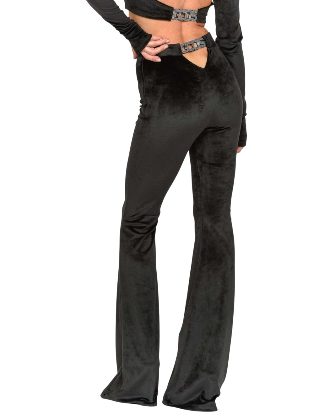 Velvet choker flare trousers