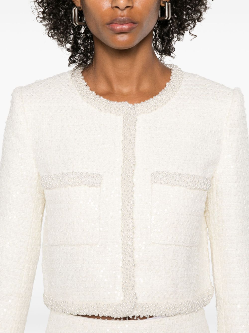 Bouclé jacket with fake pearls