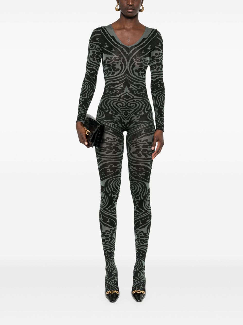 Wolford x ETRO V-neck Body Tattoo jumpsuit