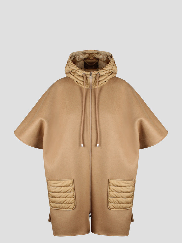 Hooded down cape