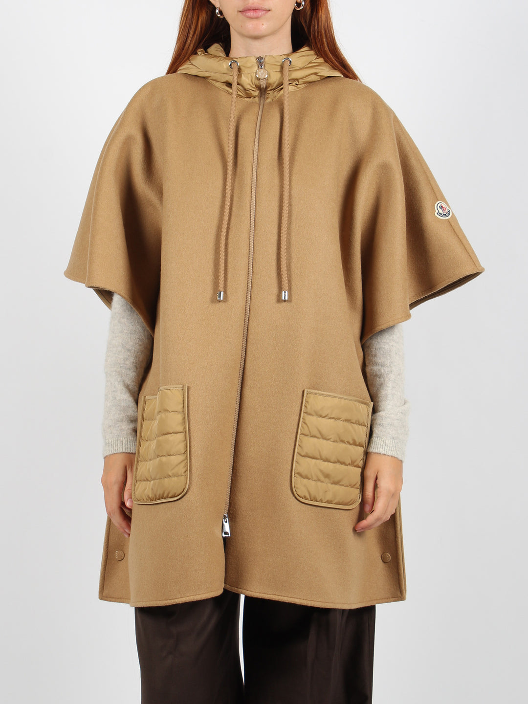 Hooded down cape