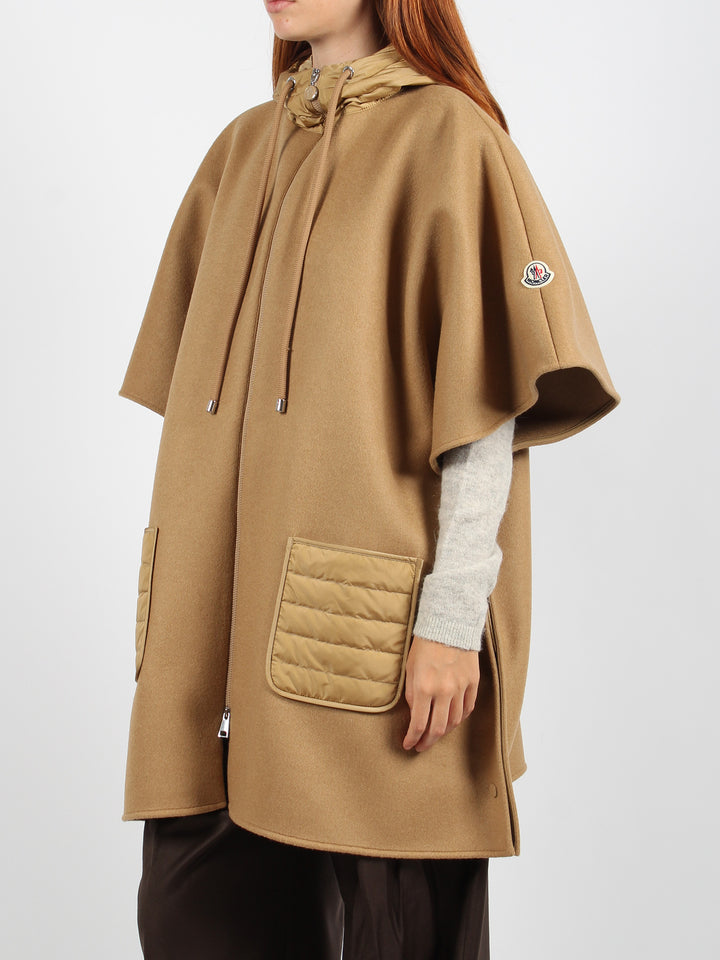 Hooded down cape