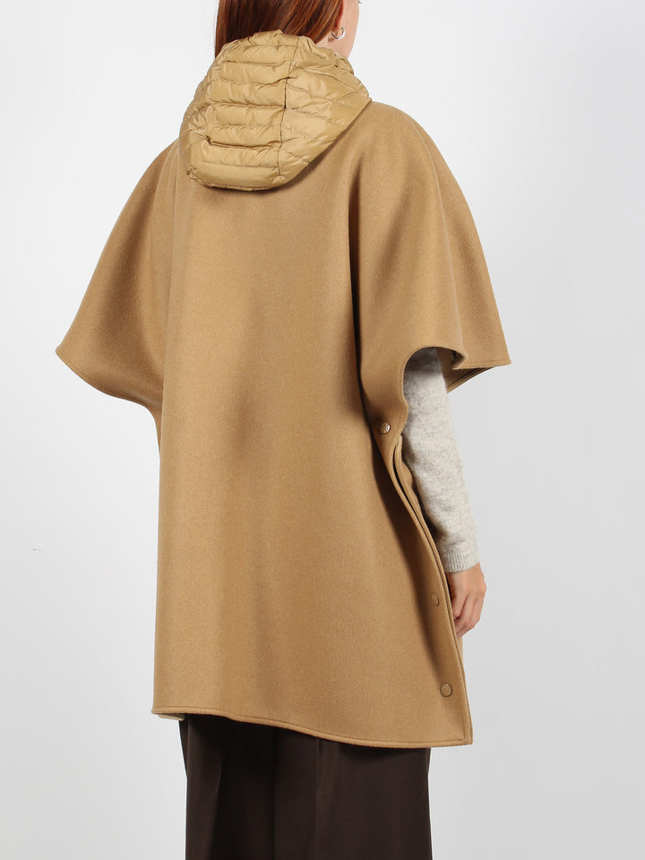 Hooded down cape