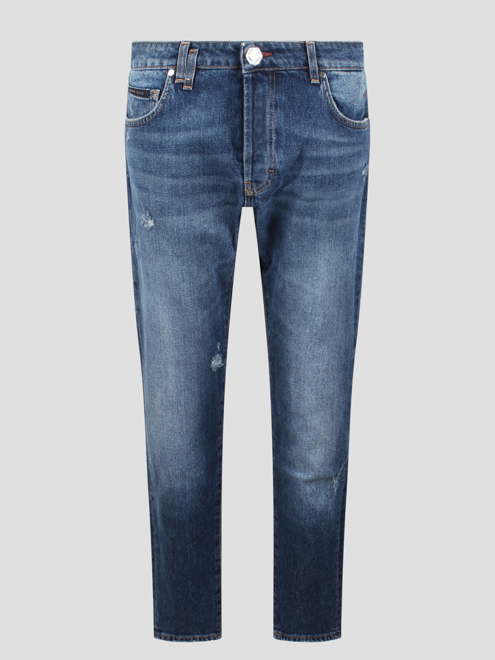 Skinny fit stone washed denim trousers