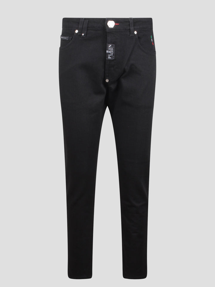 Skinny fit black denim trousers