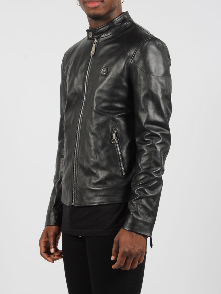 Basic leather moto jacket