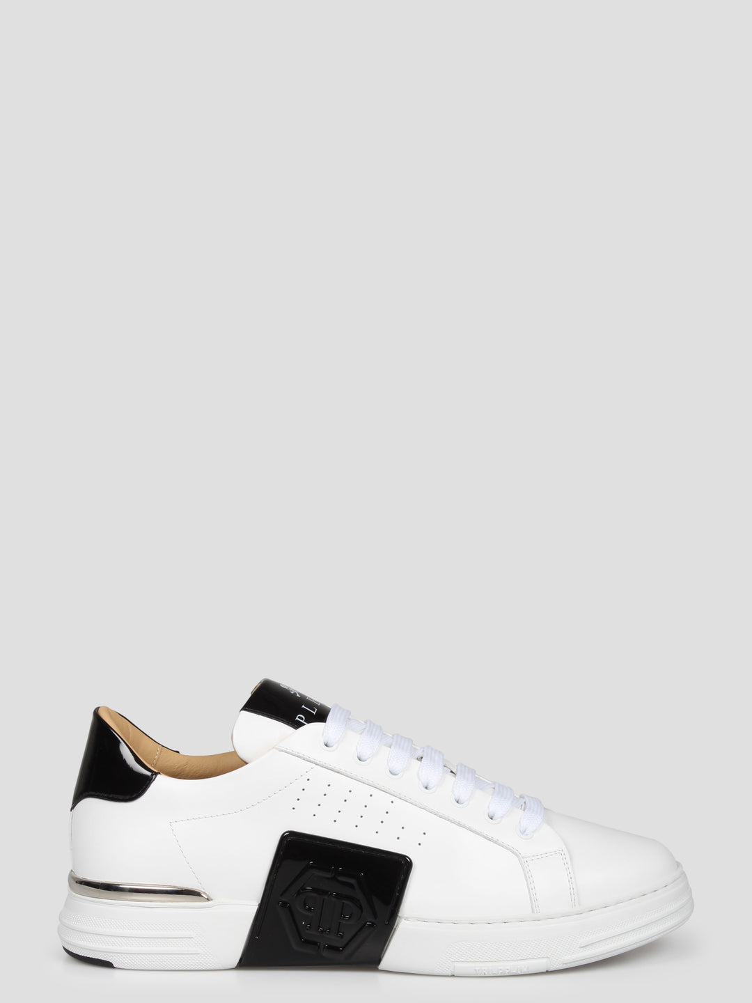 Mix leather lo-top sneakers hexagon